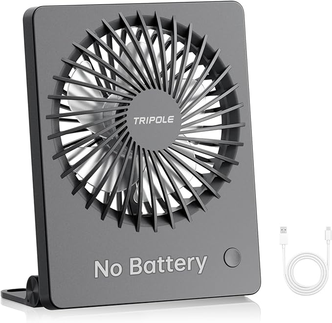 TriPole Mini Desk Fan USB Powered Portable Fan Small Personal Fan 3 Speeds Strong Airflow Table Fan for Travel Home Office Bedroom Desktop, 3.3ft Cable (No Battery, Black)