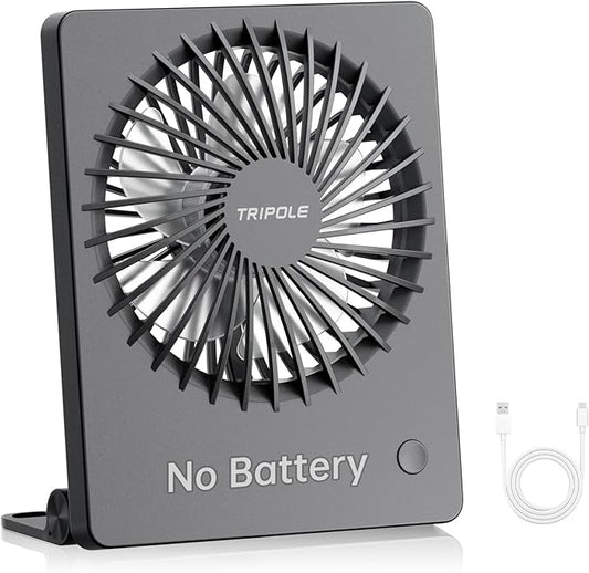 TriPole Mini Desk Fan USB Powered Portable Fan Small Personal Fan 3 Speeds Strong Airflow Table Fan for Travel Home Office Bedroom Desktop, 3.3ft Cable (No Battery, Black)
