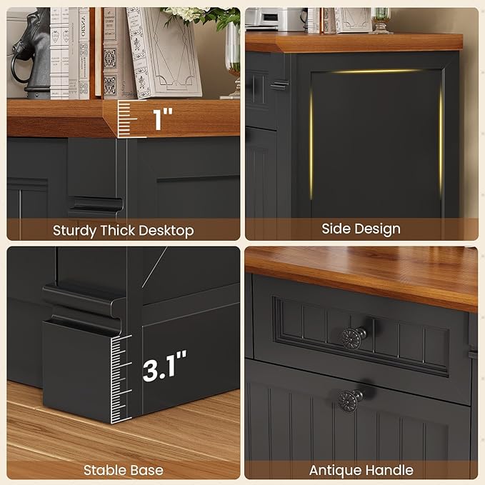 SEDETA 4 Drawers File Cabinet, 33" Farmhouse Filing Cabinets for Home Office fit Legal/Letter/A4 File, Wood Office File Cabinet with Power Outlets, Printer Stand with Storage, Black+Brown
