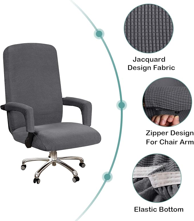 Turquoize Office Chair Cover - Stretch Computer Chair Cover with Arms, Universal Removable Rotating Slipcover for Dogs, Cats & Pets, Gray