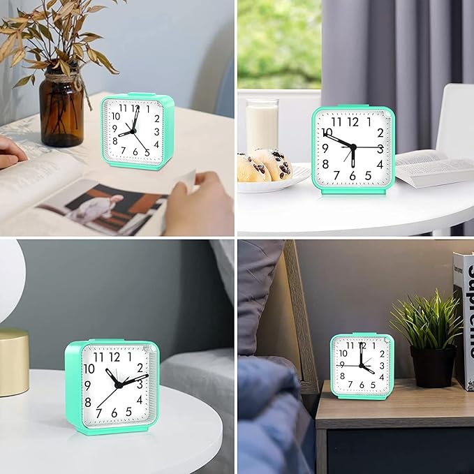AMIR Analog Alarm Clock, Silent Non Ticking Small Clock, Travel Alarm Clock with Snooze & Light, Ascending Beep Sounds, Battery Operated Loud Alarm Clock for Bedroom, Bedside, Desk