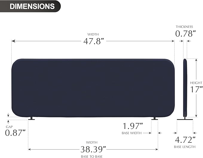 DECOLAB Desk Divider, Portable Privacy Panel for Office, Classroom, Freestanding, Scratch-Resistant, 48"x18", Cobalt