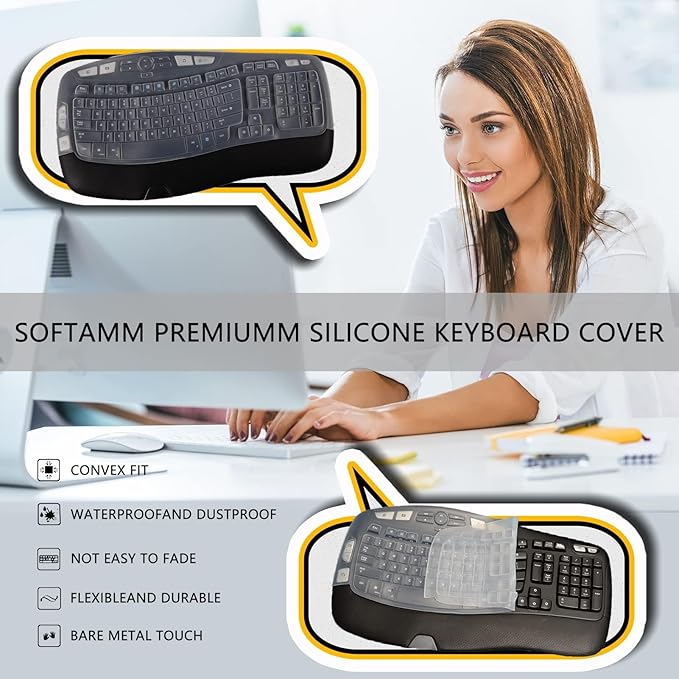 Keyboard Cover for Logitech K350 MK550 MK570 Wireless Wave Keyboard,Utra-Thin Silicone Keyboard Protector Skin for Logitech K350 MK550 MK570 Keyboard Protective Accessories(Transparent)