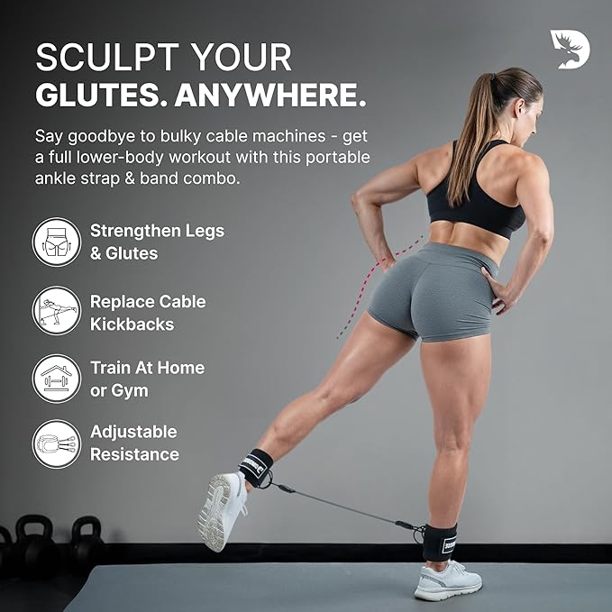 DMoose Fitness Ankle Strap for Cable Machine - One Size Fit with Premium Padding Cuffs, Ankle Bands for Working Out, Booty Workouts, Leg Extension, Hip Abductors, Kickbacks & Lower Body Exercises