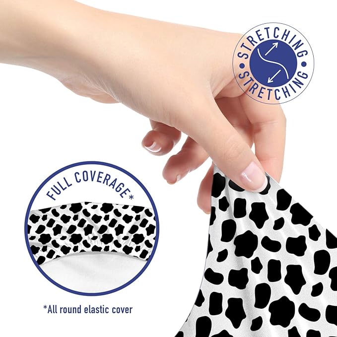 Ambesonne Cow Print Office Chair Slipcover, Cattle Skin Pattern Scattered Spots Animal Hide Plain and Pasture Theme, Protective Stretch Decorative Fabric Cover, Standard Size, White and Black