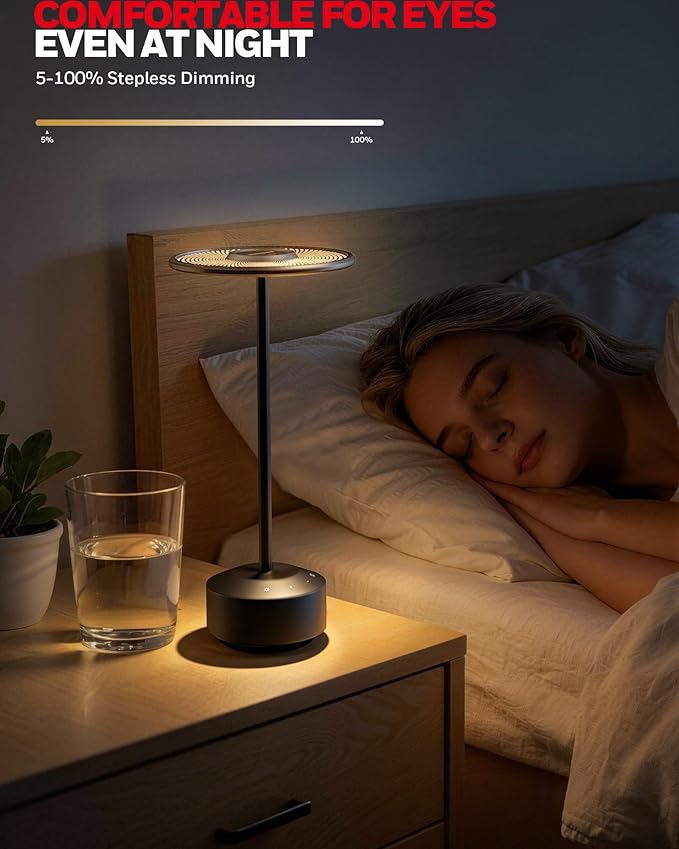 Honeywell Bedside Table Lamp, Rechargeable Nightstand Lamp with 5000mAh Battery, Cordless Battery Operated LED Touch Dimmable Light, RGB Mood Glow, 2000K-5700K, Small Accent Lamp for Bedroom
