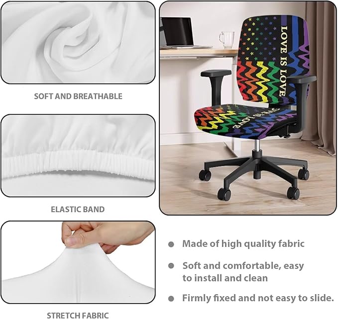 GLENLCWE Love is Love USA Flag Computer Office Chair Cover Universal Chair Covers Stretch Rotating Chair Slipcover Protective & Stretchable