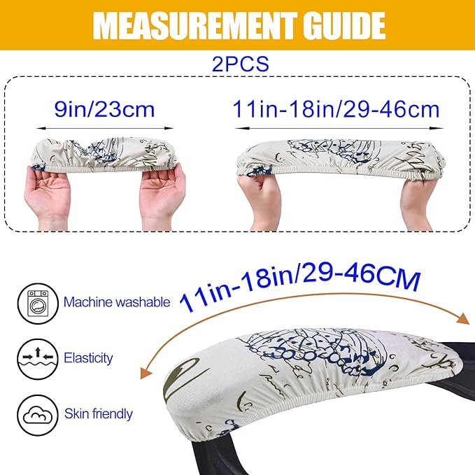 Smiry Stretch Printed Office Chair Armrest Covers, 2 Pcs Soft Fit Removable Washable Computer Desk Chair Arm Covers Protector, White
