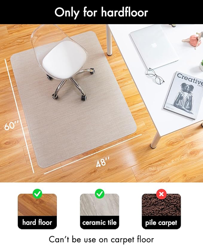 Office Chair Mat for Hardwood Floor Under Desk Computer Rolling Chair Mat for Wood/Tile Floor Non-Slip Heavy Duty Desk Rug PVC Plastic Hard Floor Protector 48" x 60" (Parchment)