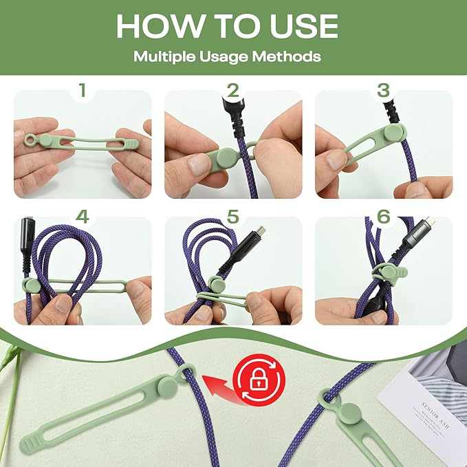 Silicone Cord Ties Reusable Cord Organizer for Charging Cables, Electrical Cords, Computer Wires, USB Data Cable Management(24Pcs, Black)