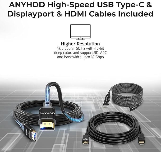 Dell WD19S Docking Station 130W (90W Power Delivery) - Dell Docking Station Dual Monitor for Laptop with 130W Power Adapter + Anyhdd HDMI Cable + DisplayPort Cable + USB-C Cable + Microfiber Cloth
