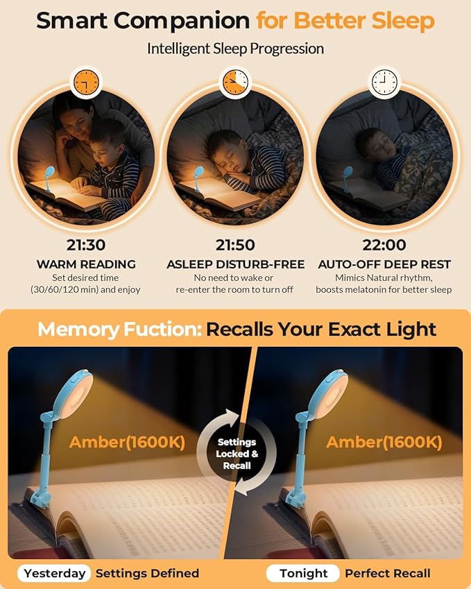 Rechargeable Book Reading Light: 18 LED Clip on Book Light for Kids in Bed & Night | Eye Caring 3 Colors & Stepless Dimming | Timer Memory Booklamp - Gifts for Book Lovers Teen Girls Boys