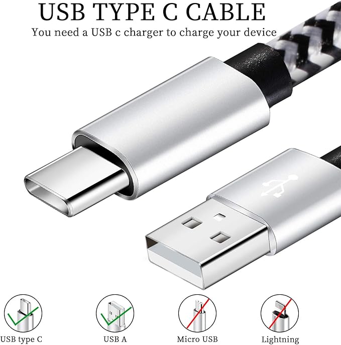 QQLIKE USB Type c Cable, 5 Pack (6FT) Nylon Braided USB C Cables 3A Fast Charging Charger for Samsung Galaxy S9/S8 Note8/9 20 10 S21 S20 S10 Plus C Cord