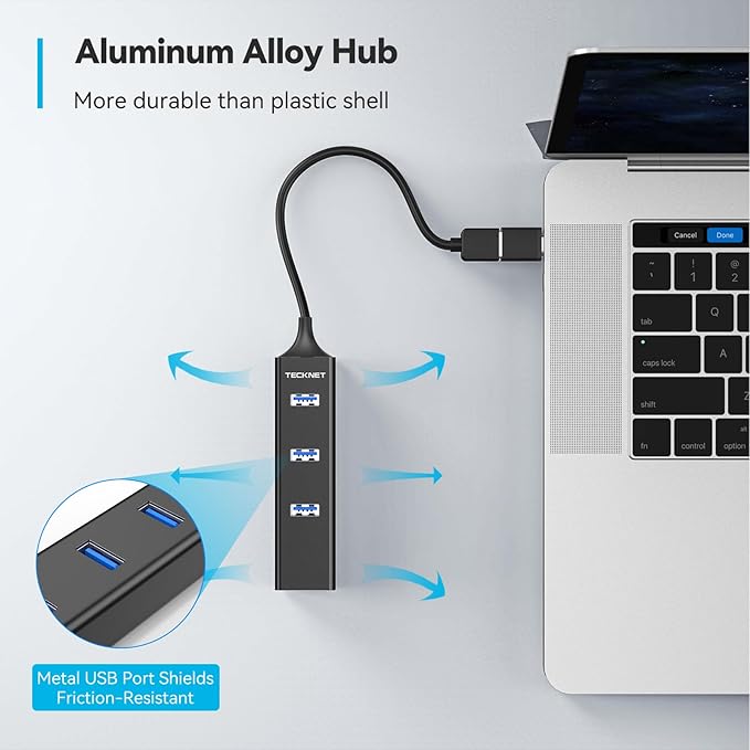 TECKNET USB C to Ethernet, Aluminum 3 Port USB 3.0 Hub with RJ45 10/100/1000 Gigabit Ethernet Adapter Converter LAN Wired Network Adapter for Laptop
