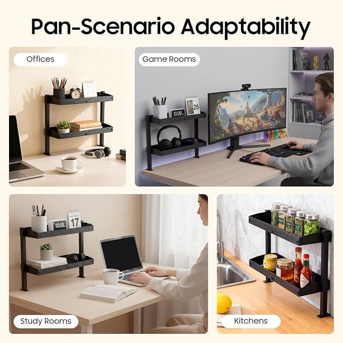 Clamp on Desk Shelf 2 Tier Office Desks Shelves Organizer Tabletop Book Storage Rack Plastic Desktop Supplies Storage Rack Office Supplies Desk Accessories