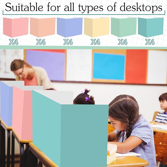 SATINIOR 24 Pcs Privacy Folders for Students, Desk Dividers for Classroom Testing, Student Privacy Boards Classroom Must Have, 12 Colors Study Panel for School Teacher Supplies(Vivid Style)