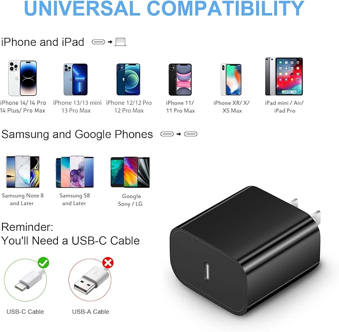 10 Ft iPhone Fast Charger, 2-Pack 20W Super Fast Charger with Long Fast Charging Cable for iPhone 14/13/12/11 Pro Max,14 Plus,Mini,Pro/XS/SE/XR/iPad - Black