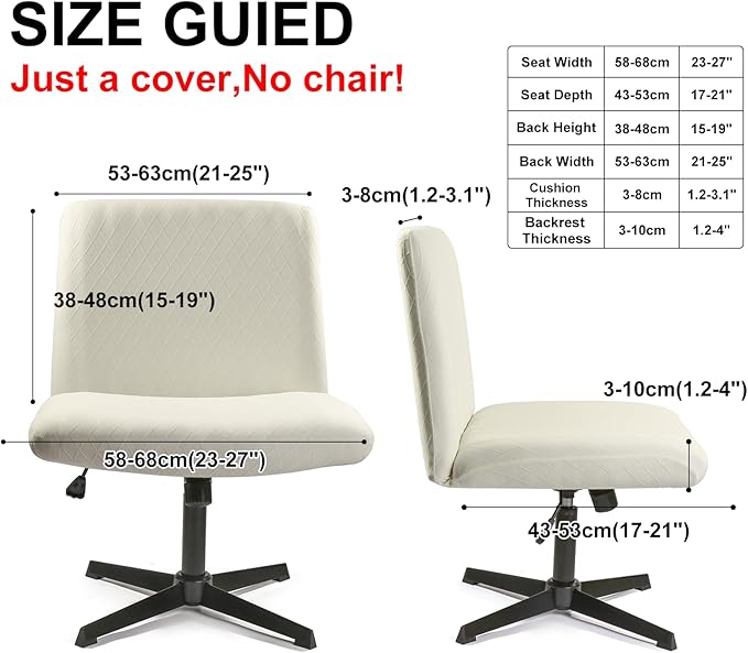Iauddy Armless Criss Cross Office Desk Chair Cover Slipcover,Accent Mid Back Wide Swivel Task Vanity Slipper Chair Protector Stretch Removable Without Arms for Accent Chair