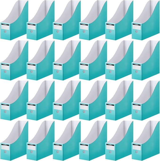 Thenshop 24 Pcs Cardboard Magazine File Holder Organizer, Desk File Organizer Box Foldable Book Bin Papers Storage Folder with Label for School Classroom Office Supplies(Classic,Mint)