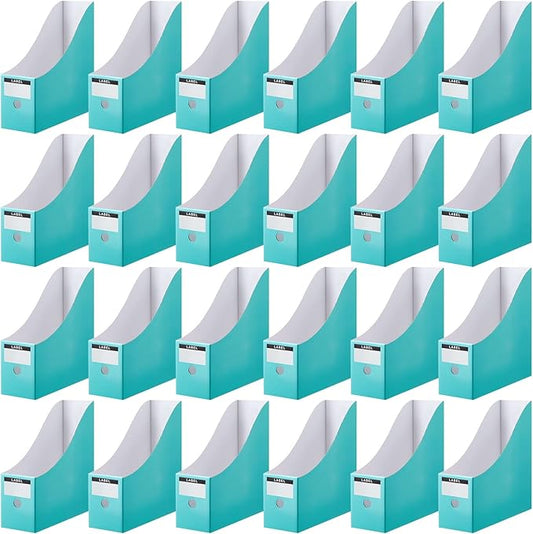 Thenshop 24 Pcs Cardboard Magazine File Holder Organizer, Desk File Organizer Box Foldable Book Bin Papers Storage Folder with Label for School Classroom Office Supplies(Classic,Mint)
