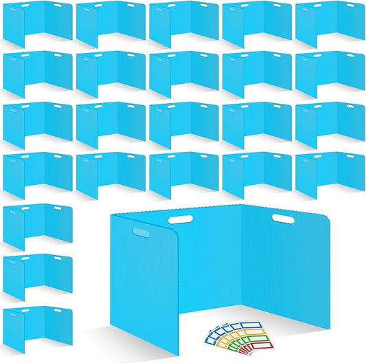 24 Pcs Desk Dividers for Students Plastic Durable and Waterproof Privacy Folders Shields Test Dividers with Classroom Privacy Boards for School Study Teacher Supplies (Blue)