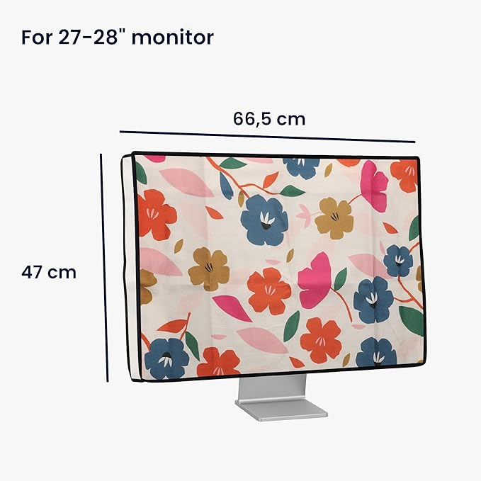 kwmobile Dust Cover for 27-28" monitor - Linen Monitor Protector with Design - Colorful Flowers Dark Pink/Dark Blue/Cream