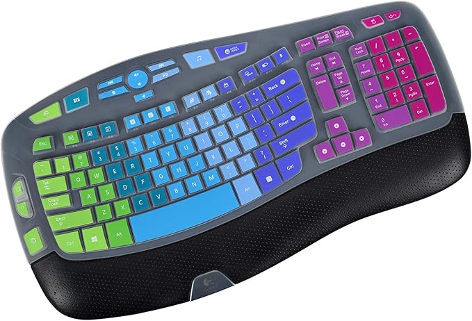 Keyboard Cover for Logitech K350 MK570 MK550 Wireless Wave Keyboard, K350 Wireless Wave Keyboard Accessories, Logitech K350 Keyboard Skin Protector - Rainbow