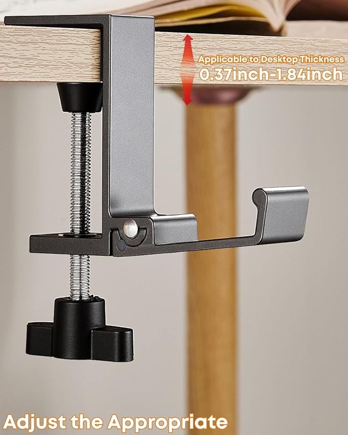 JAKO Aluminum Alloy Headphone Stand for Desk, Foldable Headphone Holder - Headset Stand Hook Mount, PC Gaming Headset Holder Under Desk Clamp for Office, Computer, Student Class Table, Handmade Table