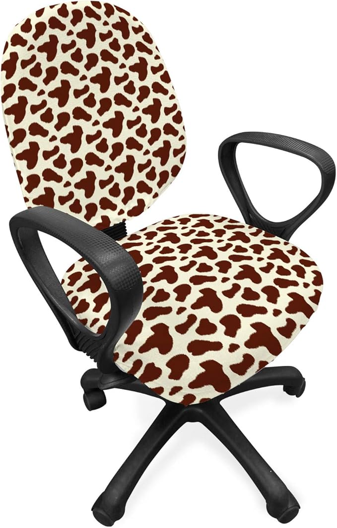 Ambesonne Cow Print Office Chair Slipcover, Cattle Skin with Brown Spots Agriculture Cow Oxen Hide Camouflage Pattern, Protective Stretch Decorative Fabric Cover, Standard Size, Yellow Brown