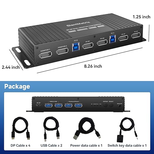 Displayport Kvm Switch 2 Monitors 2 Computers 4K 240Hz Hotkey Switching Dual Monitor kvm switches dp 2.1 1440p 144hz 165hz 240hz FreeSync G-SYNC Compatible with mac m1 pro