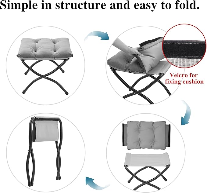 15"(H) Folding Ottoman, Foldable Footrest Stool, Portable Small Foot Stool for Couch, Collapsible Foot Rest Ottoman for Sofa, Accent Padded Ottomans for Living Room, Bedroom, Brown