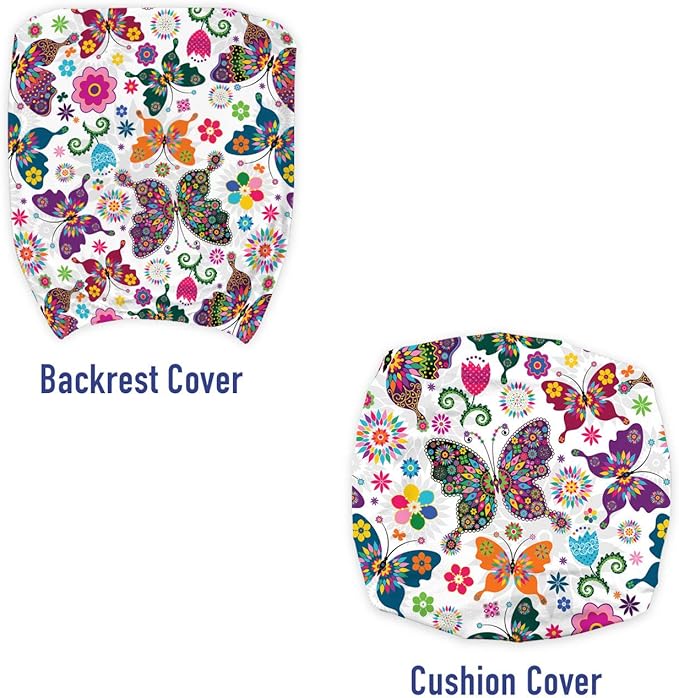 Ambesonne Butterfly Office Chair Slipcover, Sixties and Seventies Inspired Complex Image with Floral Elements and Butterflies, Protective Stretch Decorative Fabric Cover, Standard Size, White Pink
