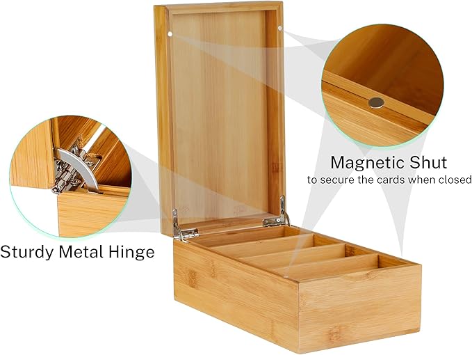 MaxGear Index Card Holder, 3 x 5 Inch Business Card Organizer for Desk with 3 Dividers, Bamboo Index Cards Box with A-Z Tabs Holds 600 Cards for Recipe Flash Storage