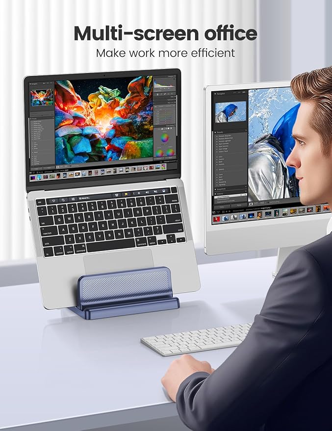 EAXBUX 4 in 1 Vertical Laptop Stand Holder,Adjustable ABS Plastic Desktop Management Notebook Dock,Vertical Laptop Stand Space-Saving for All MacBook/Surface/Samsung/HP/Dell/Chrome Book(White)
