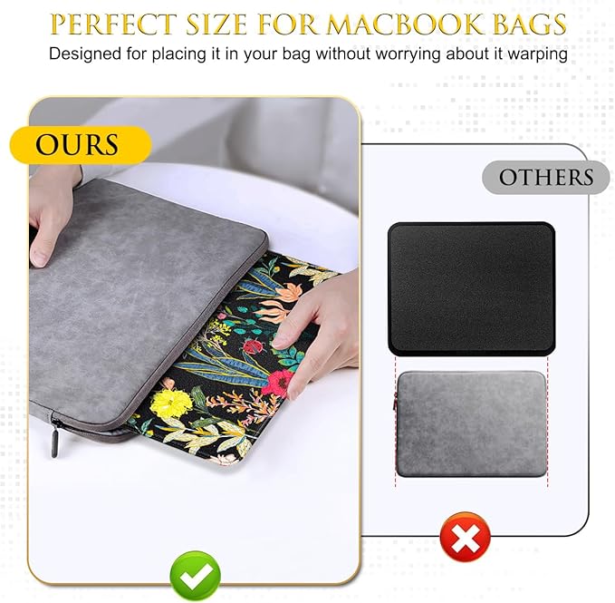 JIKIOU Mouse Pad with Non-Slip Rubber Base, Premium-Textured & Washable Computer Mousepad with Stitched Edges, Mouse Pads for Computers, Laptop, Gaming, Office & Home,10.2x8.3in Black Flowers