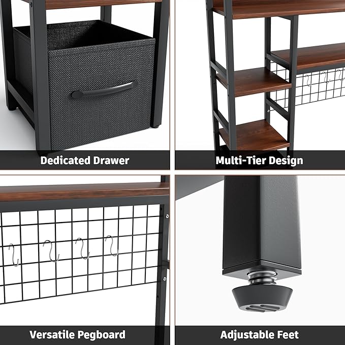 Desk Hutch for Computer Monitor,Desktop Bookshelf Organizer,4 Tier Desk Hutch with Grid Panel,38.6" Desk Shelf Storage Rack for Home Office,Study,Dorm,Black
