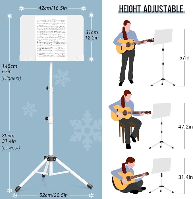CAHAYA Sheet Music Stand & Tabletop Music Stand Solid Back with Carrying Bag for Books Notes Laptop Tablet White CY0194
