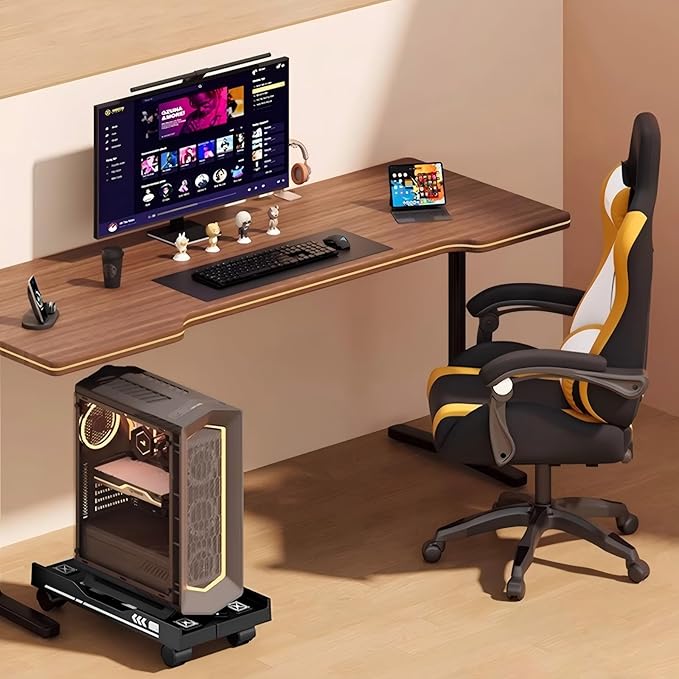 Adjustable Computer Tower Stand, Mobile PC Stand for Floor with 4 Locking Caster Wheels Fits Most PC, Under Desk CPU Holder for Office, Gamers and Students (Black)