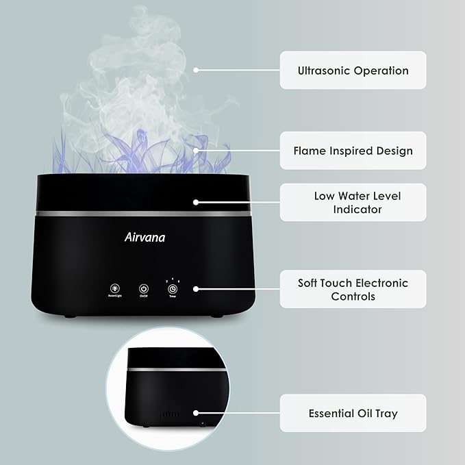 AquaFlame Ultrasonic Humidifier (.75L / .20 Gal) - Vibration Technology Humidifier with Essential Oil Diffuser – Tabletop Design for Personal Use, Dorm Rooms, & Desks - Sage