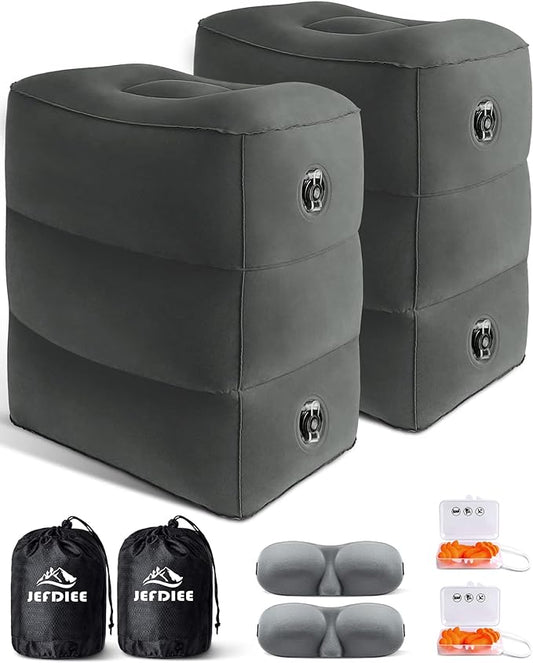 Inflatable Foot Rest Pillow, Kids Airplane Bed, Adjustable 3 Layers Height Leg Rest Pillow, Airplane Travel Essentials Great for Airplane, Office, Home, Trains, Cars