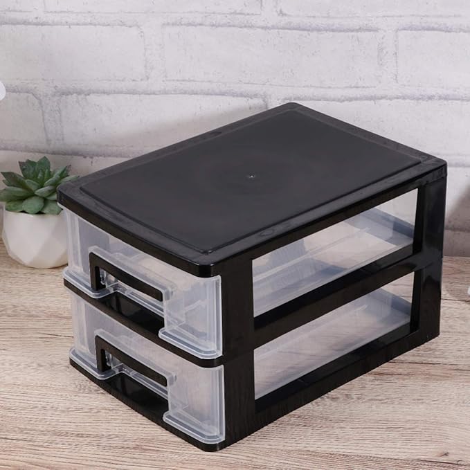 DOITOOL 2 Tier Plastic Drawer Type Closet, Plastic Home Office Storage Organizer, Makeup Organizer Storage Station Cube, Cosmetics Jewelry Storage Box for Bathroom, Dorm, Desk, Countertop, Office