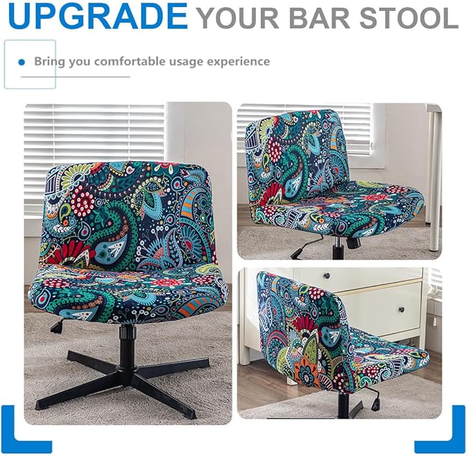 Levoberg Armless Criss Cross Office Desk Chair Cover Slipcovers Printed Vanity Desk Chair Covers Armless Cross Legged Wide Chair Covers Accent Mid Back Wide Swivel Task Chair Protector #3