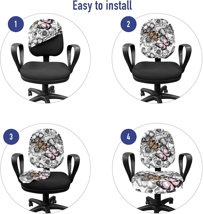 Ambesonne Butterfly Office Chair Slipcover, Monochrome Floral with Colorful Summer Season Animal Blooming Flowers, Protective Stretch Decorative Fabric Cover, Standard Size, Pink Orange