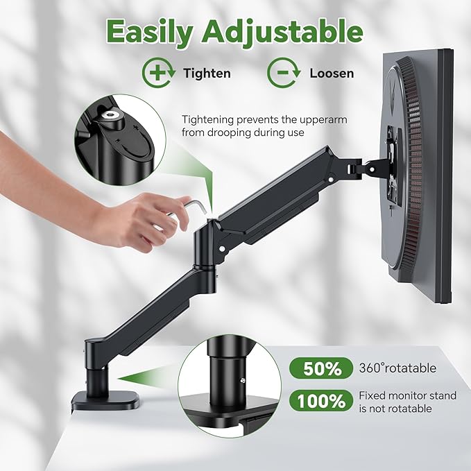 Ekisemio Single Monitor Mount, 13 to 32 Inch Monitor Arm, Adjustable Monitor Stand