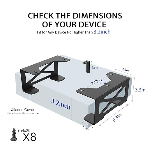 Monzlteck Universal Under Desk Metal Storage Mount for Xbox Series S/X, PS4 Slim/Pro, Compatible with CPU, UPS, Small Form Factor Desktop Tower, Mini PCs, 3.2IN Height Limit – Includes Paper Template