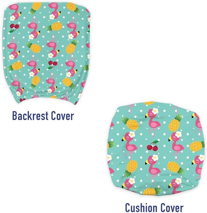 Ambesonne Nursery Office Chair Slipcover, Exotic Baby Flamingos Pineapple and Cherry Branches on Stars Backdrop Print, Protective Stretch Decorative Fabric Cover, Standard Size, Teal Pink