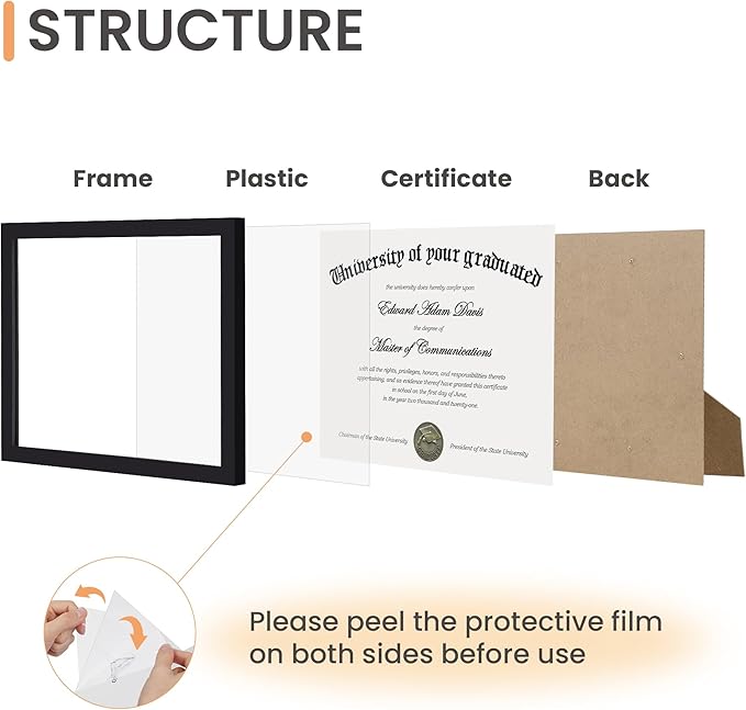 upsimples Certificate Frame with Clear Plexiglass, 8.5 by 11 Picture Diploma Document Degree Frame for Wall and Tabletop, Black, 8 Pack