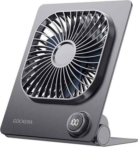 GOCKERA Desk Fan, 6.61''Ultra-thin 5000mAh Battery Powered Fan with Powerful Wind,100 Speeds Adjustable&Digital Display,Timer,Ultra-quiet Small Portable Fan for Bedroom,Office,Travel,Summer Essentials