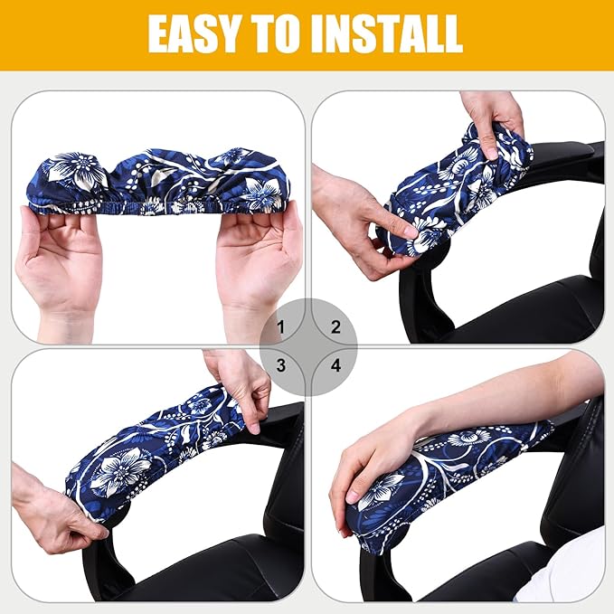 Smiry Stretch Printed Office Chair Armrest Covers, 2 Pcs Soft Fit Removable Washable Computer Desk Chair Arm Covers Protector, Navy Blue