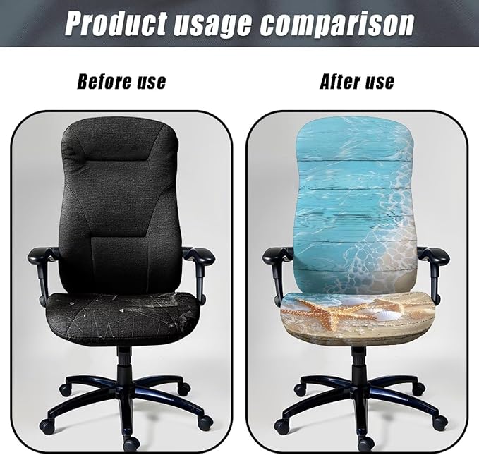 Talayituse Beach Starfish Seashell Wood Print Office Chair Covers, Stretch Computer Chair Cover, Universal Boss Chair Covers Modern Simplism Style High Back Chair Slipcover, Small